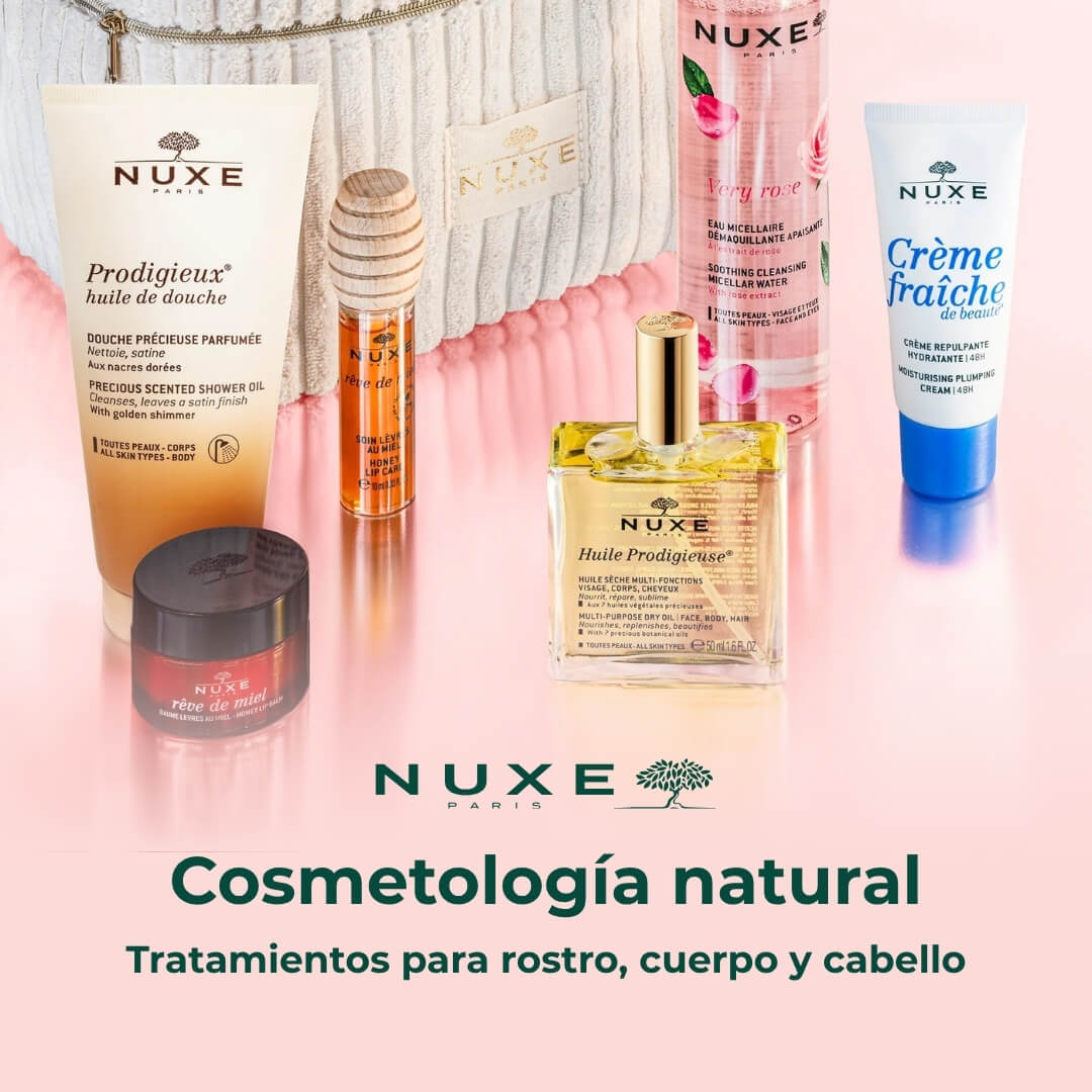Nuxe, cosmetología natural. Tratamientos para rostro, cuerpo y cabello.